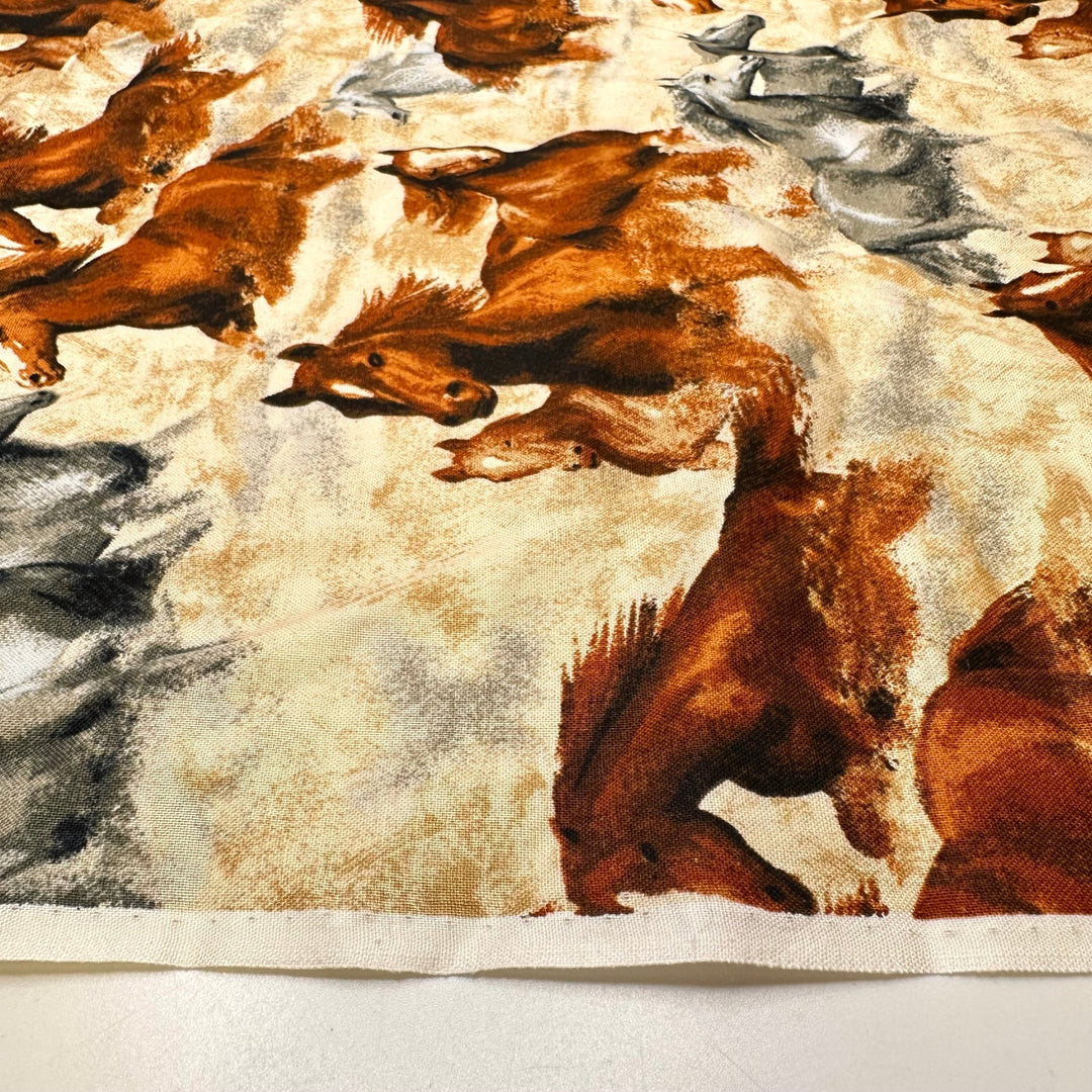 Herd Mentality - Cotton Woven - Cream/Brown Horses - 1M Bundle - True Deadstock fabric Fabric by private - Sustainable Textile | FABCYCLE