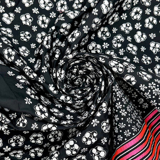 Here In The Garden - Double Cloth Weave Poly Woven - Black/Pink Floral - 0.8M Bundle - True Deadstock fabric Fabric by private - Sustainable Textile | FABCYCLE