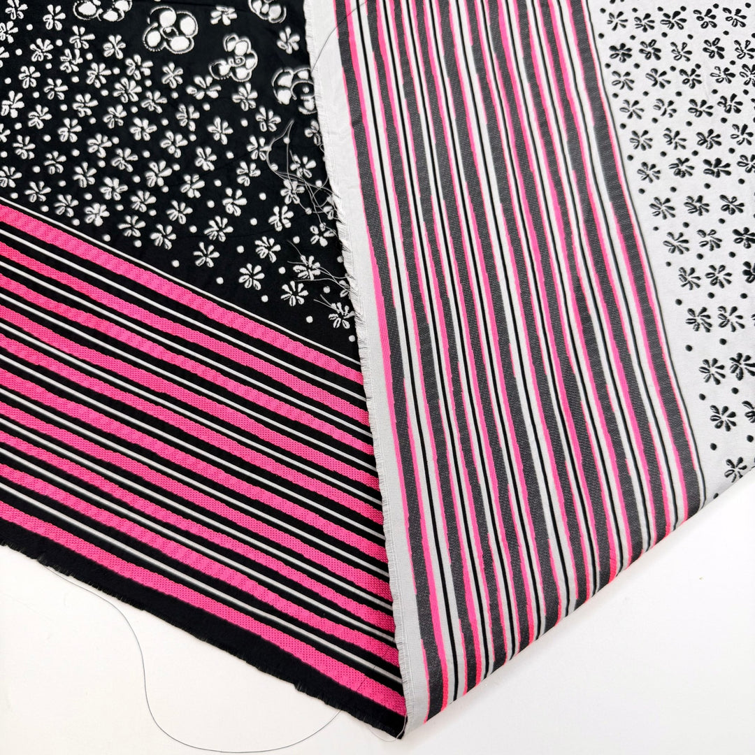 Here In The Garden - Double Cloth Weave Poly Woven - Black/Pink Floral - 0.8M Bundle - True Deadstock fabric Fabric by private - Sustainable Textile | FABCYCLE