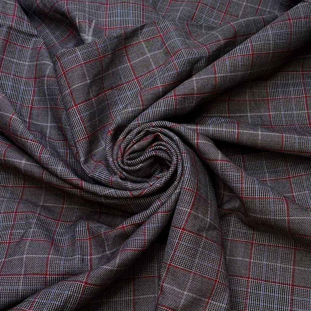 Hockey Player - Wool Woven - Grey/Red Plaid - 1.25M Bundle - True Deadstock fabric Fabric by private - Sustainable Textile | FABCYCLE