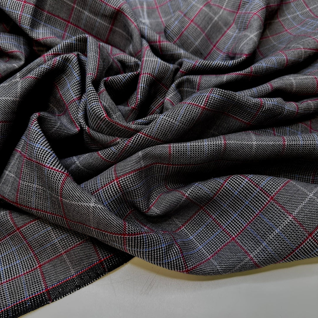 Hockey Player - Wool Woven - Grey/Red Plaid - 1.25M Bundle - True Deadstock fabric Fabric by private - Sustainable Textile | FABCYCLE