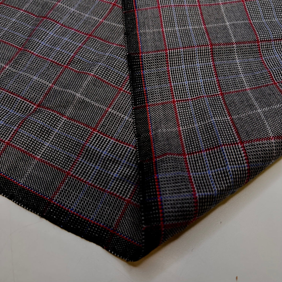Hockey Player - Wool Woven - Grey/Red Plaid - 1.25M Bundle - True Deadstock fabric Fabric by private - Sustainable Textile | FABCYCLE