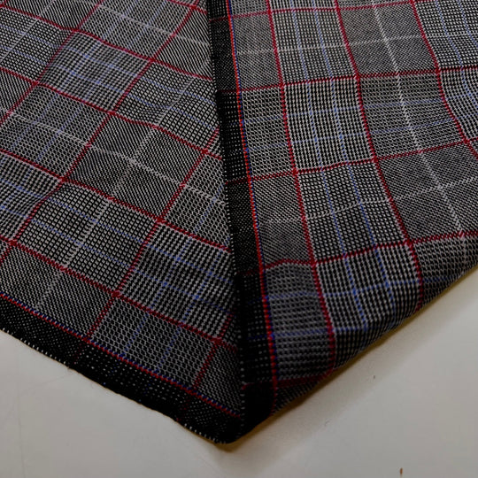 Hockey Player - Wool Woven - Grey/Red Plaid - 1.25M Bundle - True Deadstock fabric Fabric by private - Sustainable Textile | FABCYCLE