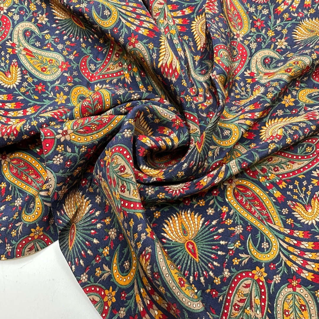 Holiday Candles - Satin Silk Woven - Navy Multi Paisley - 1.15M Bundle - True Deadstock fabric Fabric by private - Sustainable Textile | FABCYCLE