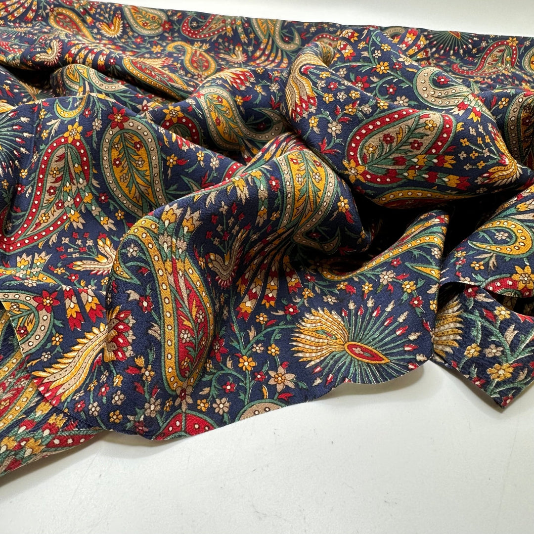 Holiday Candles - Satin Silk Woven - Navy Multi Paisley - 1.15M Bundle - True Deadstock fabric Fabric by private - Sustainable Textile | FABCYCLE