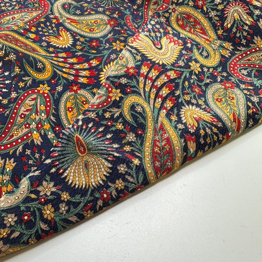 Holiday Candles - Satin Silk Woven - Navy Multi Paisley - 1.15M Bundle - True Deadstock fabric Fabric by private - Sustainable Textile | FABCYCLE
