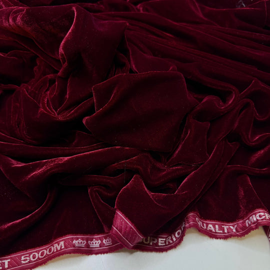 Homegrown Luxury - Vintage Velvet Poly Woven - Dark Red - 1M Bundle - True Deadstock fabric Fabric by private - Sustainable Textile | FABCYCLE