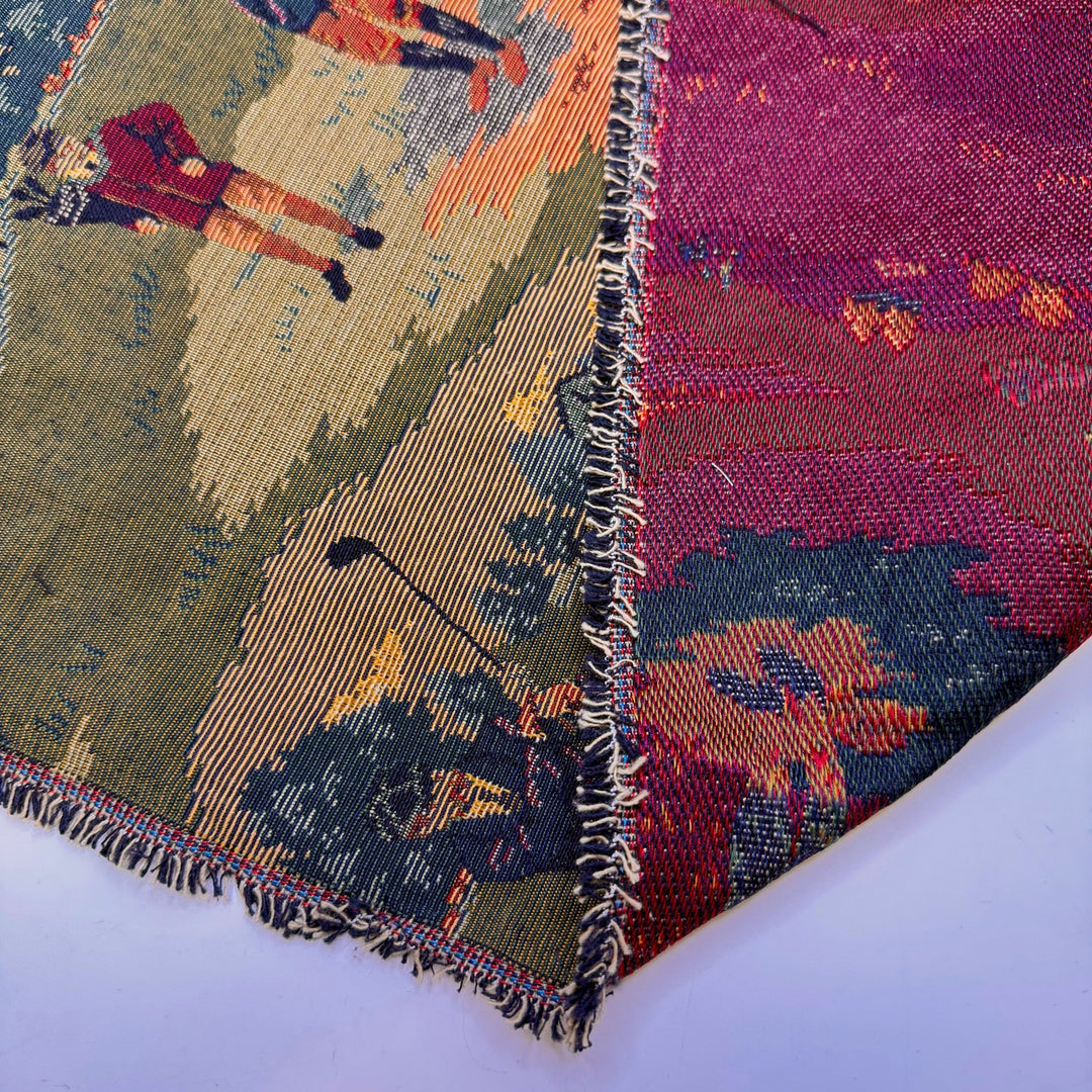 Homestead On A Golf Course - Tapestry Weave Polyester Blend Woven - Green/Burgundy Golf Course - 1.1M Bundle - True Deadstock fabric Fabric by private - Sustainable Textile | FABCYCLE