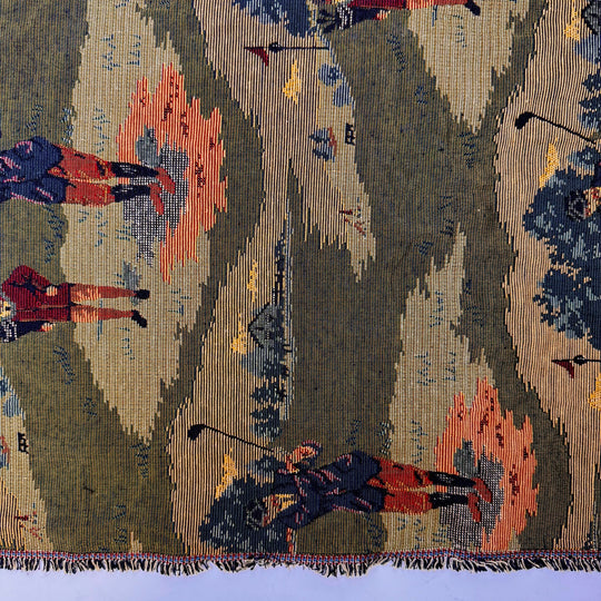 Homestead On A Golf Course - Tapestry Weave Polyester Blend Woven - Green/Burgundy Golf Course - 1.1M Bundle - True Deadstock fabric Fabric by private - Sustainable Textile | FABCYCLE