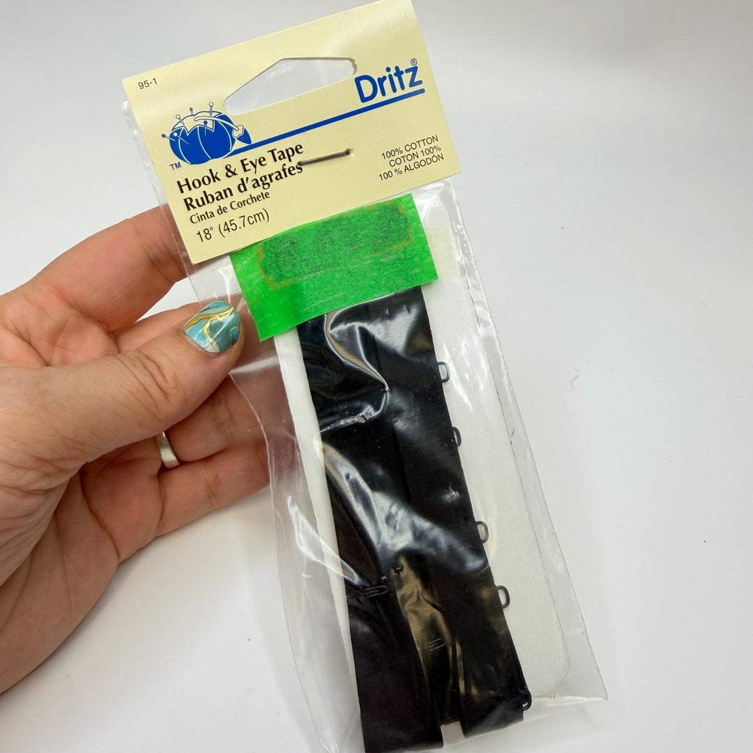 Hook &amp; Eye Tape - 1/2" Wide - 18" Long - Black - True Deadstock supplies Fabric by private - Sustainable Textile | FABCYCLE