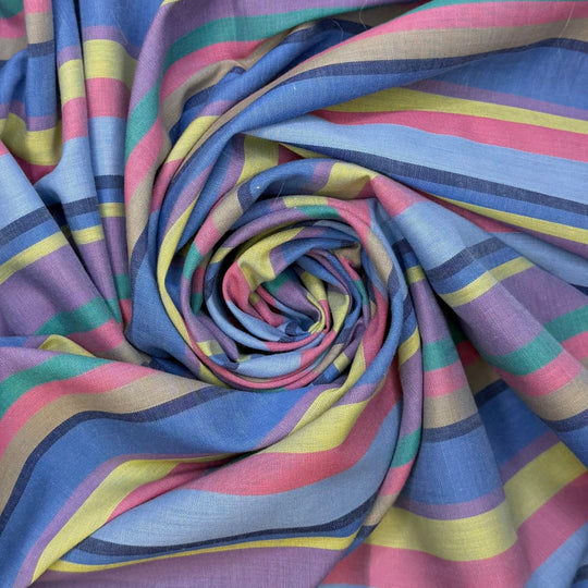 Hoping My Bobbin Lasts - Cotton Woven - Blue Multi Stripes - 2.25M Bundle - True Deadstock fabric Fabric by private - Sustainable Textile | FABCYCLE