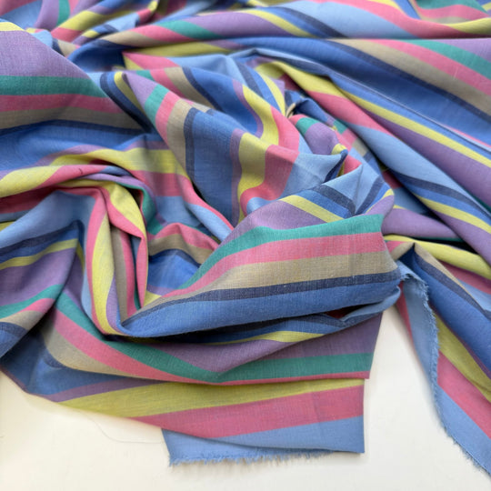 Hoping My Bobbin Lasts - Cotton Woven - Blue Multi Stripes - 2.25M Bundle - True Deadstock fabric Fabric by private - Sustainable Textile | FABCYCLE