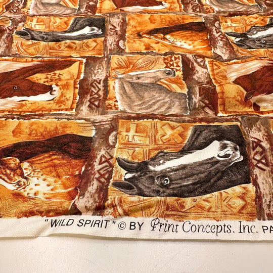 Horse Faces - Cotton Woven - Beige/Brown Horse Portrait Motif - 1M Bundle - True Deadstock fabric Fabric by private - Sustainable Textile | FABCYCLE