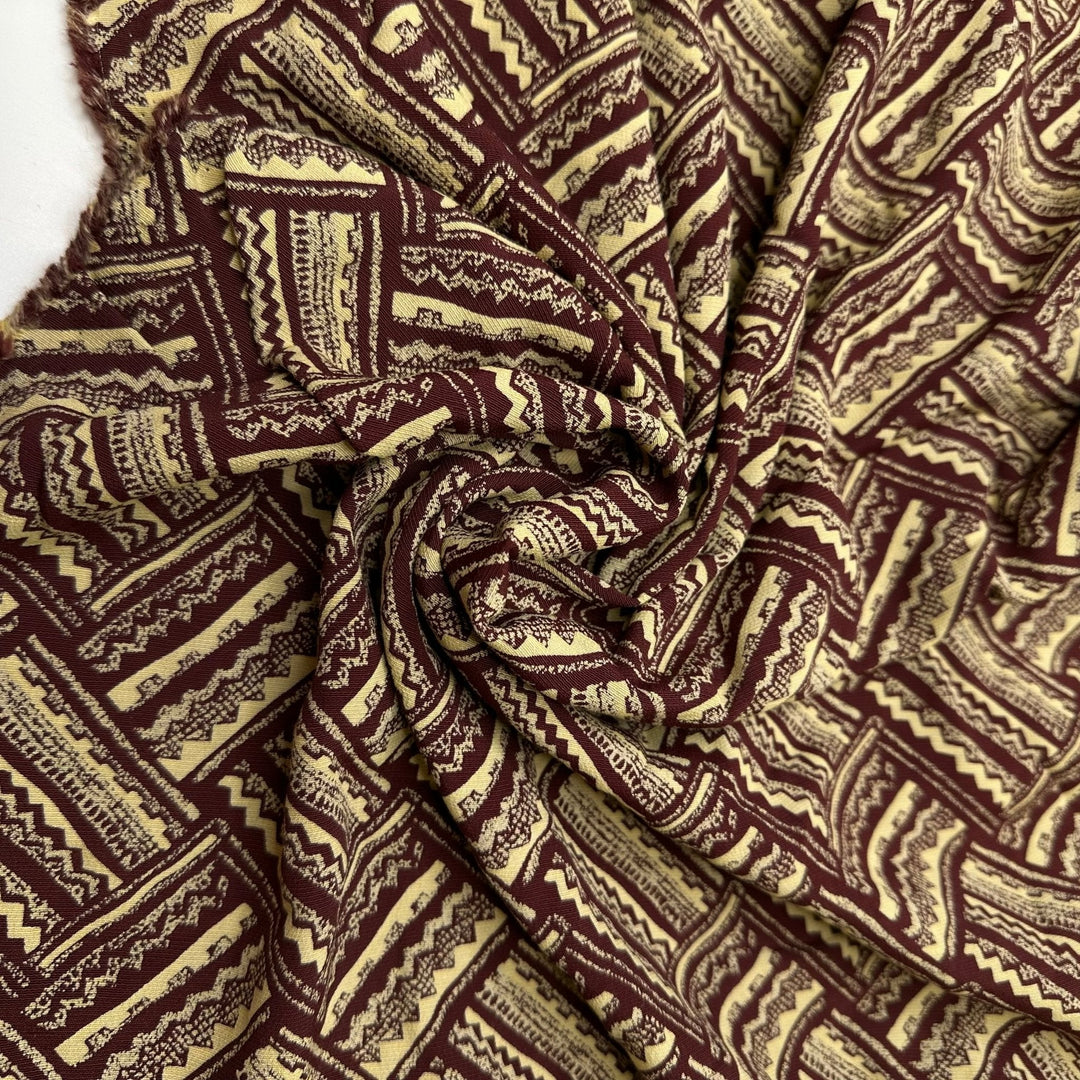 Hot Chocolate And Biscuits - Vintage Crepe Cotton/Rayon Woven - Brown/Cream Geometric - 3M Bundle - True Deadstock fabric Fabric by private - Sustainable Textile | FABCYCLE