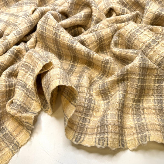 Hotel Lounge - Wool Blend Woven - Light Grey/Yellow Plaid - 1.9M Bundle - True Deadstock fabric Fabric by private - Sustainable Textile | FABCYCLE