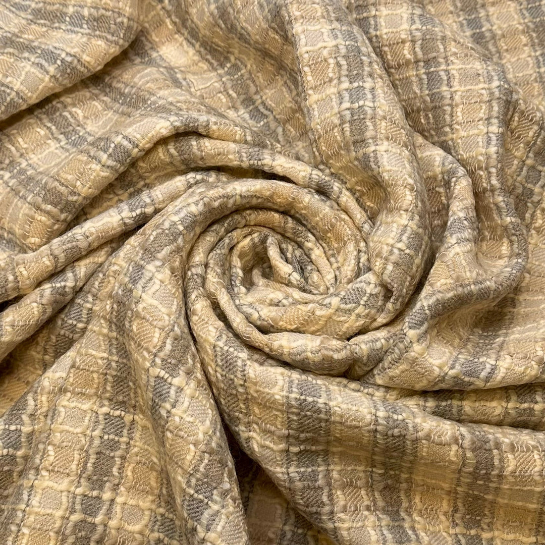Hotel Lounge - Wool Blend Woven - Light Grey/Yellow Plaid - 1.9M Bundle - True Deadstock fabric Fabric by private - Sustainable Textile | FABCYCLE