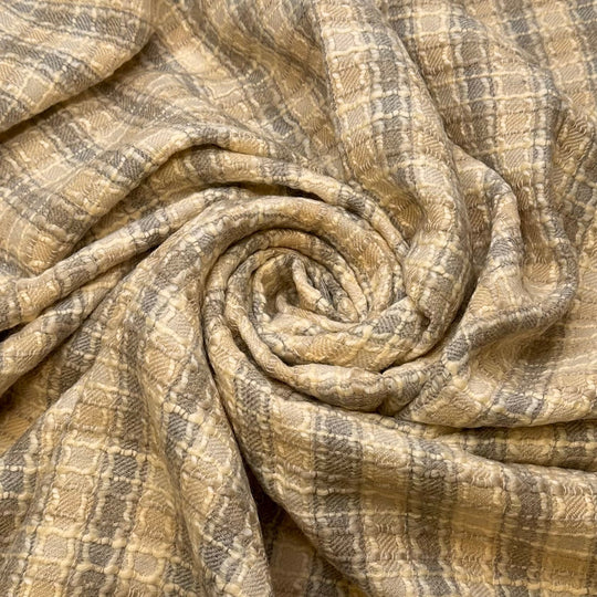 Hotel Lounge - Wool Blend Woven - Light Grey/Yellow Plaid - 1.9M Bundle - True Deadstock fabric Fabric by private - Sustainable Textile | FABCYCLE