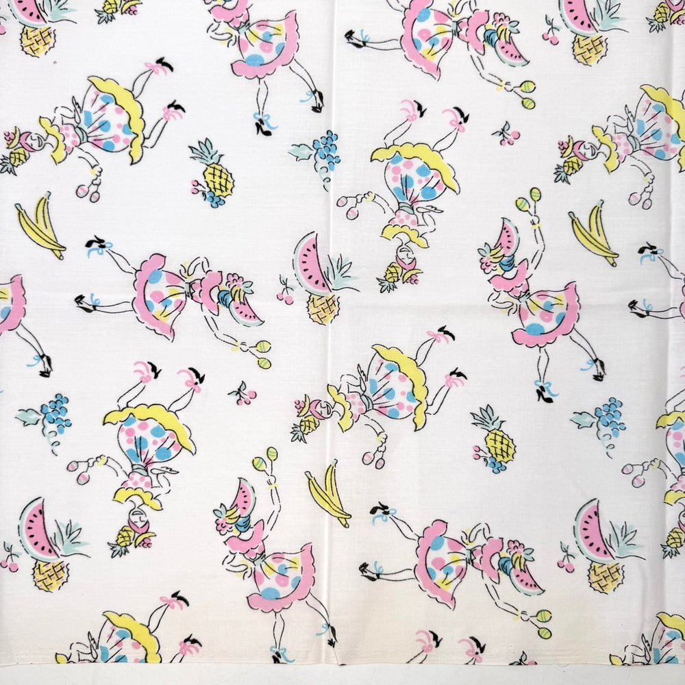 How It Feels To Finish A Quilt - Vintage Cotton Woven - White Multi Dancing Women And Fruit - 3M Bundle - True Deadstock fabric Fabric by private - Sustainable Textile | FABCYCLE