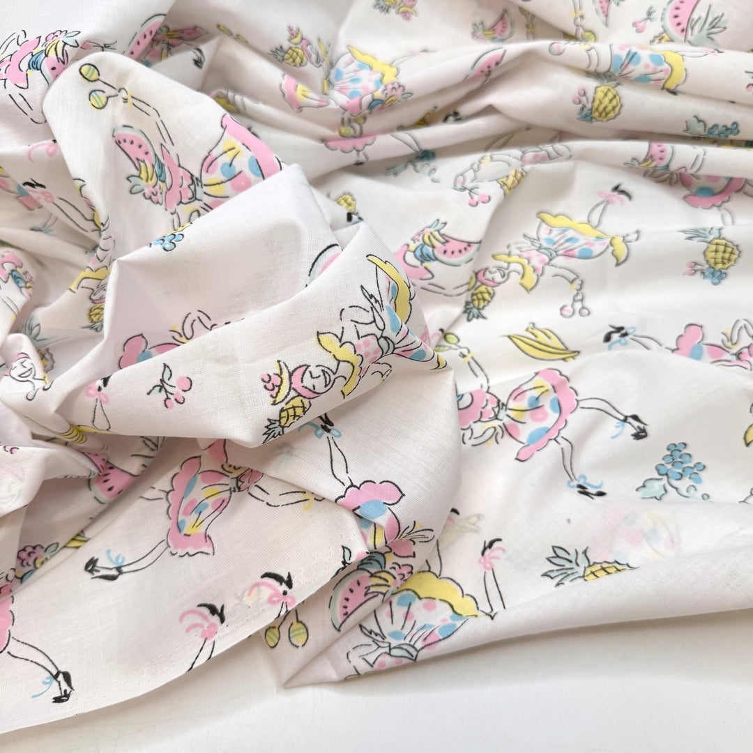 How It Feels To Finish A Quilt - Vintage Cotton Woven - White Multi Dancing Women And Fruit - 3M Bundle - True Deadstock fabric Fabric by private - Sustainable Textile | FABCYCLE