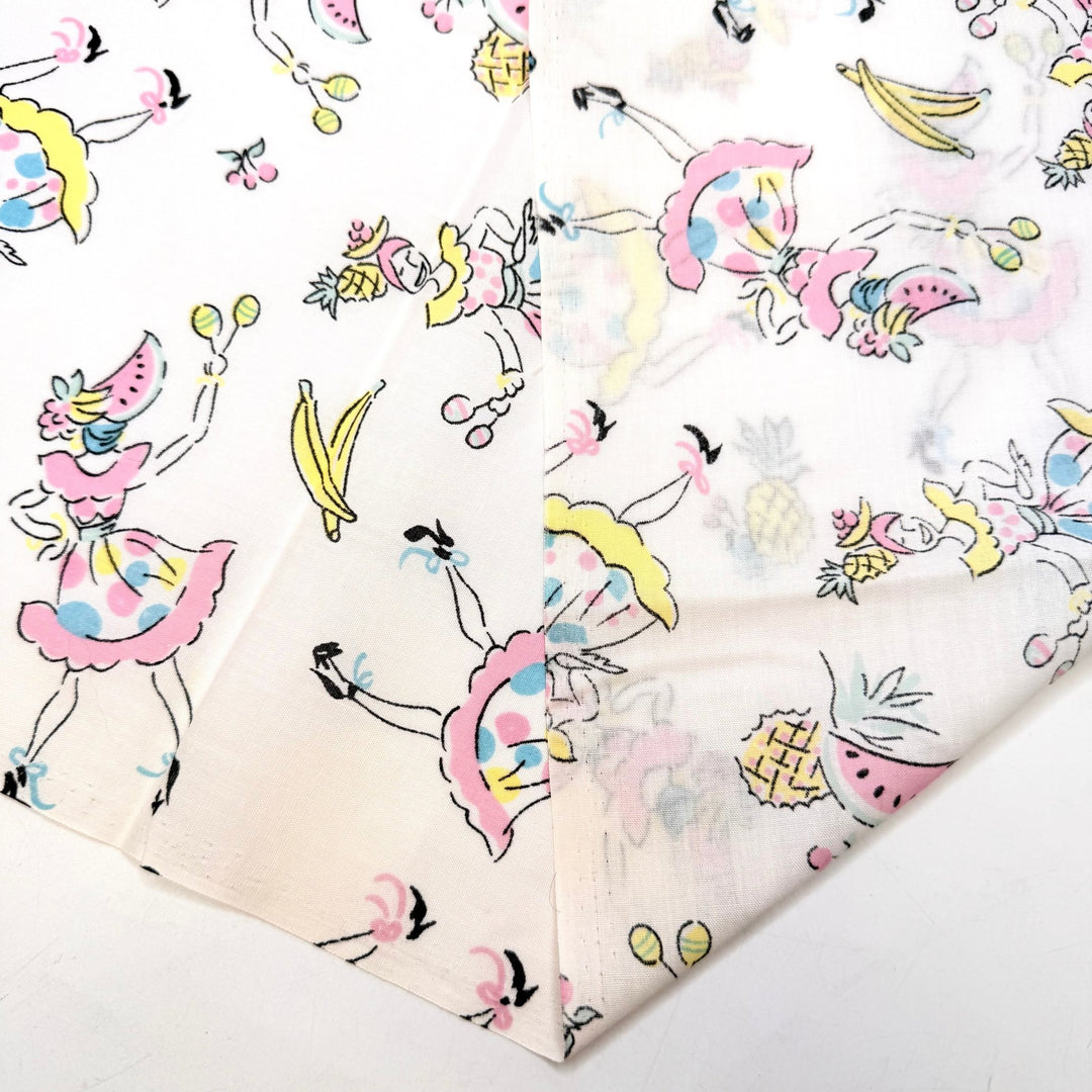 How It Feels To Finish A Quilt - Vintage Cotton Woven - White Multi Dancing Women And Fruit - 3M Bundle - True Deadstock fabric Fabric by private - Sustainable Textile | FABCYCLE