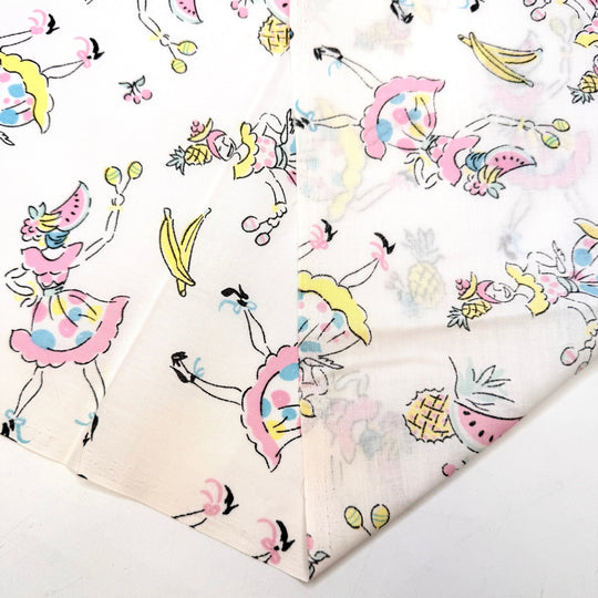 How It Feels To Finish A Quilt - Vintage Cotton Woven - White Multi Dancing Women And Fruit - 3M Bundle - True Deadstock fabric Fabric by private - Sustainable Textile | FABCYCLE