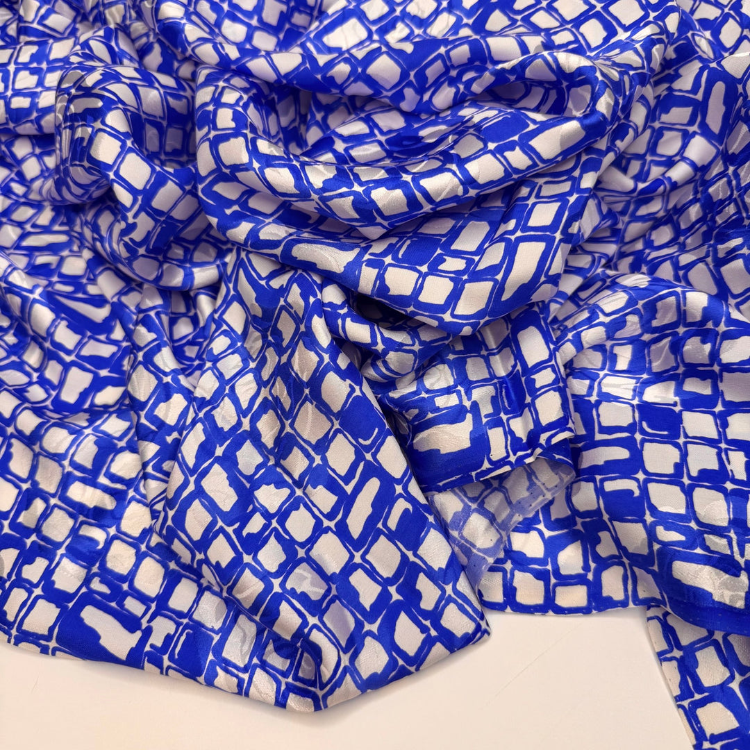 I Ate A Watch, It Was Time Consuming - Silk Woven - White/Blue Geometric - 2.25M Bundle - True Deadstock fabric Fabric by private - Sustainable Textile | FABCYCLE