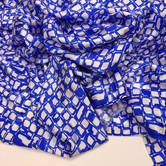 I Ate A Watch, It Was Time Consuming - Silk Woven - White/Blue Geometric - 2.25M Bundle - True Deadstock fabric Fabric by private - Sustainable Textile | FABCYCLE