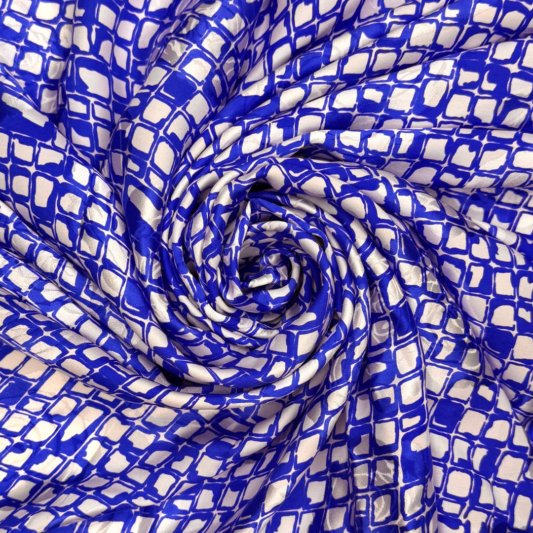 I Ate A Watch, It Was Time Consuming - Silk Woven - White/Blue Geometric - 2.25M Bundle - True Deadstock fabric Fabric by private - Sustainable Textile | FABCYCLE