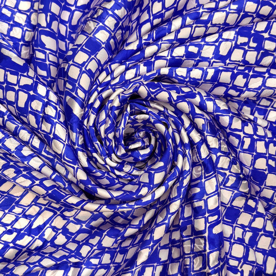 I Ate A Watch, It Was Time Consuming - Silk Woven - White/Blue Geometric - 2.25M Bundle - True Deadstock fabric Fabric by private - Sustainable Textile | FABCYCLE