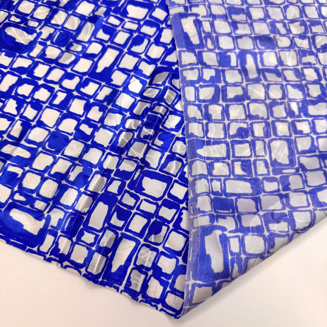 I Ate A Watch, It Was Time Consuming - Silk Woven - White/Blue Geometric - 2.25M Bundle - True Deadstock fabric Fabric by private - Sustainable Textile | FABCYCLE