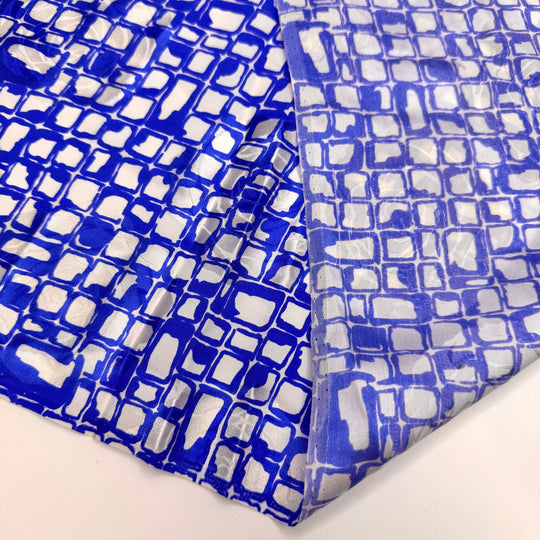 I Ate A Watch, It Was Time Consuming - Silk Woven - White/Blue Geometric - 2.25M Bundle - True Deadstock fabric Fabric by private - Sustainable Textile | FABCYCLE