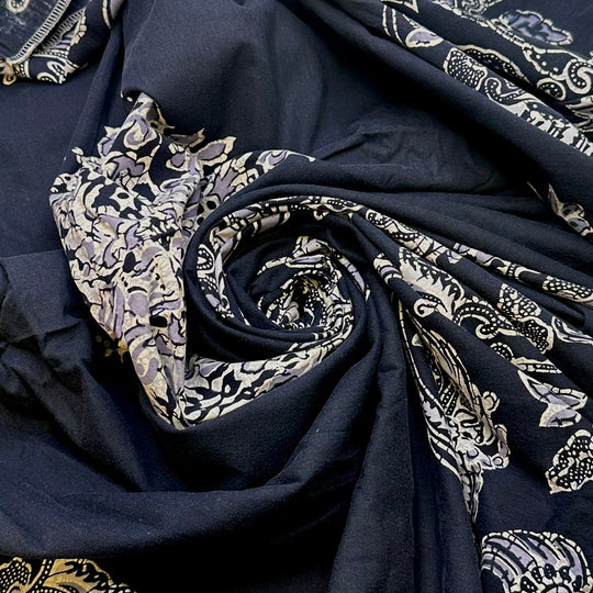 I Have Room In My Stash For This - Batik Cotton Woven - Navy Multi Floral Border - 1.55M Bundle - True Deadstock fabric Fabric by private - Sustainable Textile | FABCYCLE