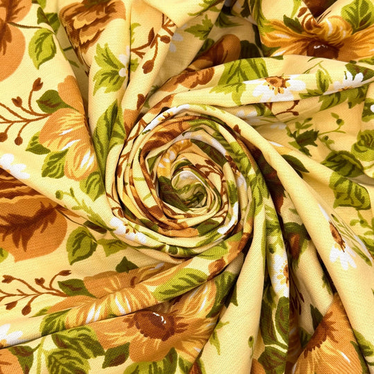 I Love Being In The Sun - Cotton Woven - Light Yellow Multi Floral - 1.35M Bundle - True Deadstock fabric Fabric by private - Sustainable Textile | FABCYCLE