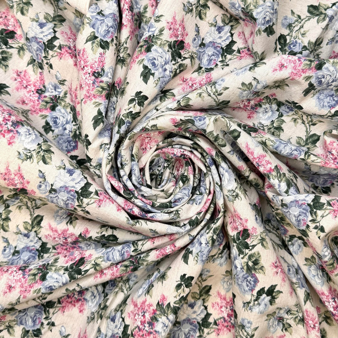 I Made Everything In This Room - Cotton/Linen Woven - Light Blue/Pink Floral - 2.15M Bundle - True Deadstock fabric Fabric by private - Sustainable Textile | FABCYCLE