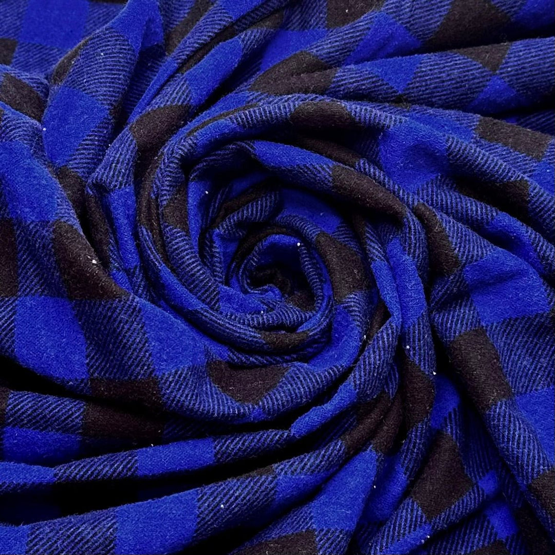 I Wanna Stay In Bed - Flanelette Cotton Woven - Dark Black/Blue Plaid - 2.45M Bundle - True Deadstock fabric Fabric by private - Sustainable Textile | FABCYCLE