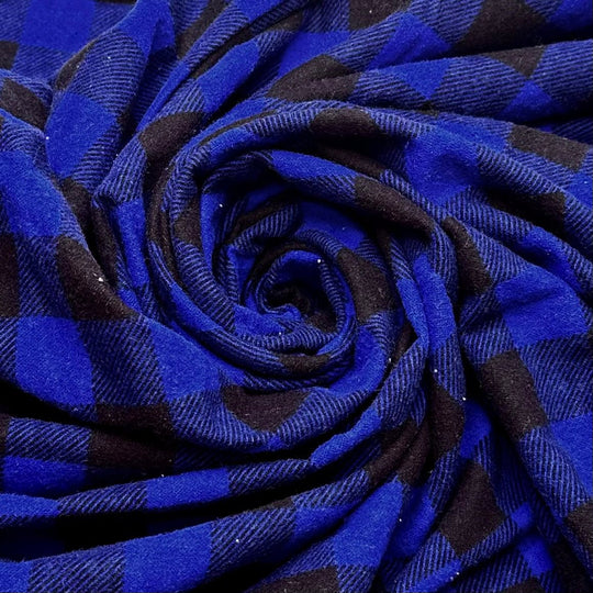 I Wanna Stay In Bed - Flanelette Cotton Woven - Dark Black/Blue Plaid - 2.45M Bundle - True Deadstock fabric Fabric by private - Sustainable Textile | FABCYCLE