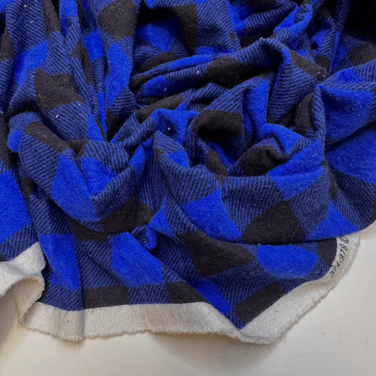 I Wanna Stay In Bed - Flanelette Cotton Woven - Dark Black/Blue Plaid - 2.45M Bundle - True Deadstock fabric Fabric by private - Sustainable Textile | FABCYCLE