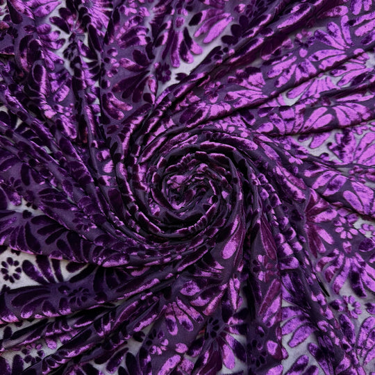 I Was Royalty In A Past Life - Knitted Velour Poly/Cotton Knit - Dark Purple Floral - 1.4M Bundle - True Deadstock fabric Fabric by private - Sustainable Textile | FABCYCLE