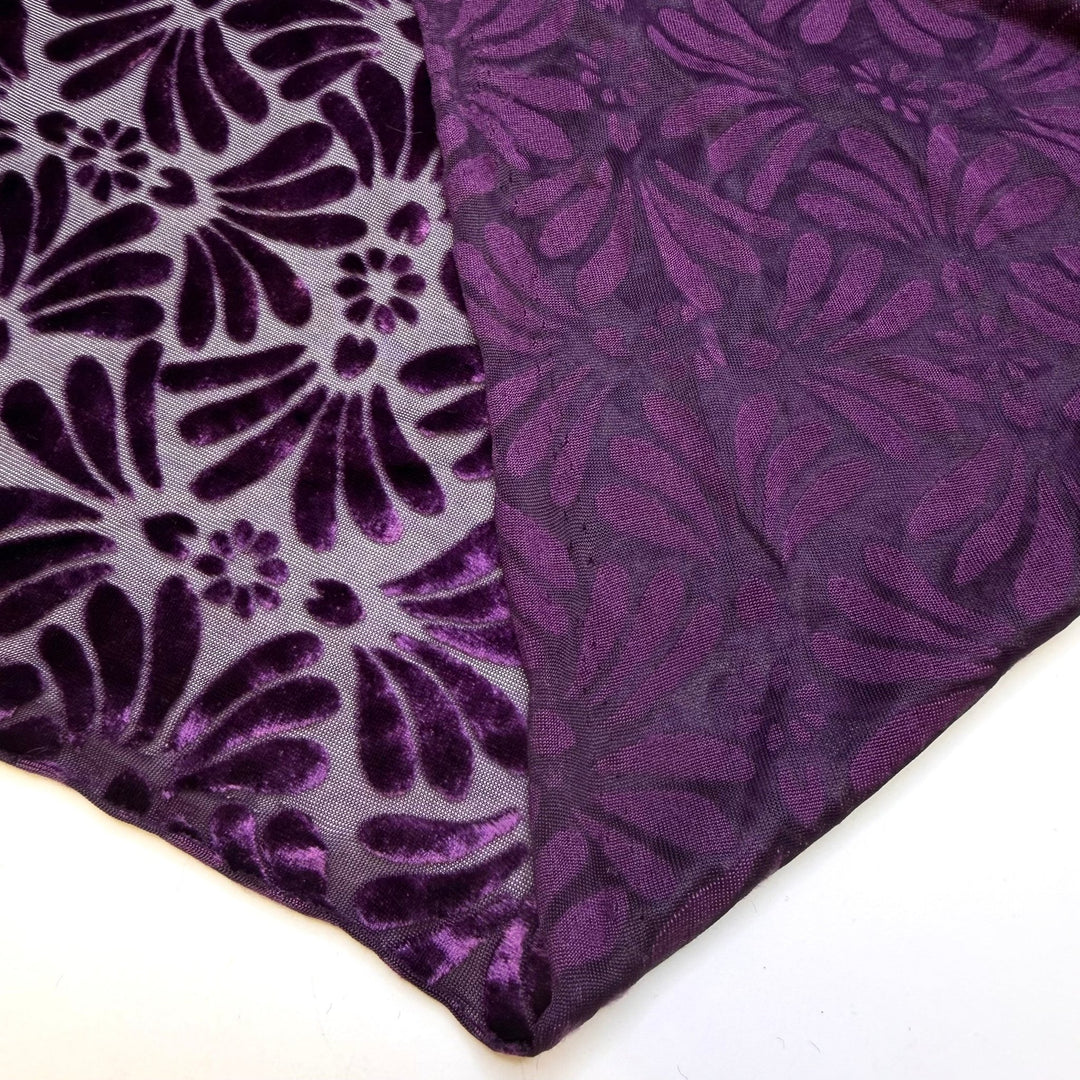 I Was Royalty In A Past Life - Knitted Velour Poly/Cotton Knit - Dark Purple Floral - 1.4M Bundle - True Deadstock fabric Fabric by private - Sustainable Textile | FABCYCLE