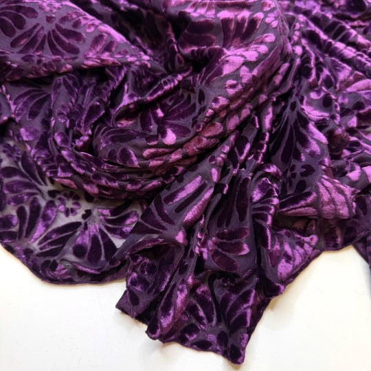 I Was Royalty In A Past Life - Knitted Velour Poly/Cotton Knit - Dark Purple Floral - 1.4M Bundle - True Deadstock fabric Fabric by private - Sustainable Textile | FABCYCLE