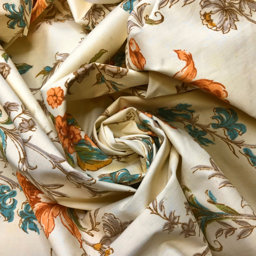 IBM PC 5150 - Vintage Blackout Coating Cotton/PU Woven - Cream Multi Floral - 3.75M Bundle - True Deadstock fabric Fabric by private - Sustainable Textile | FABCYCLE