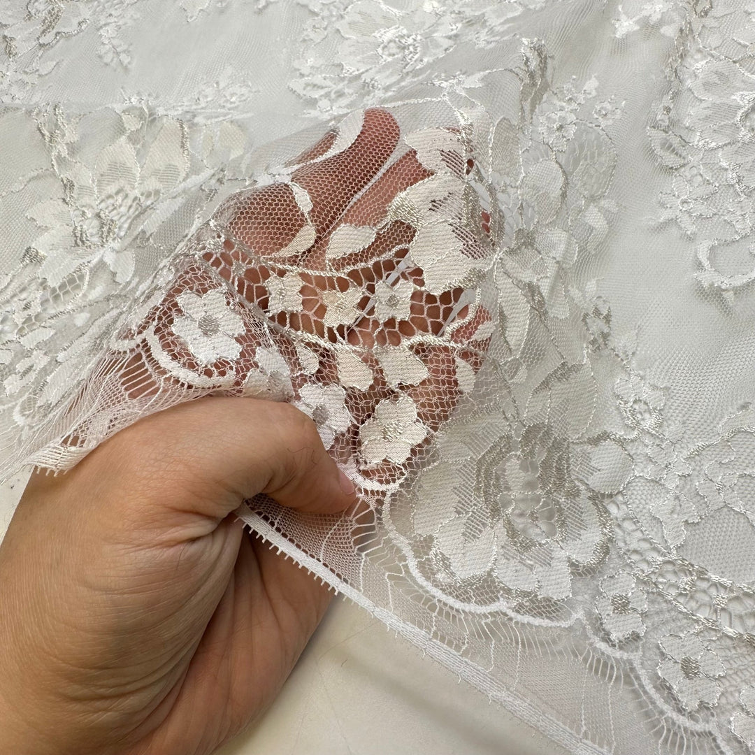 Ice Hockey - Lace Poly Knit - White Floral - 2.6M Bundle - True Deadstock fabric Fabric by private - Sustainable Textile | FABCYCLE