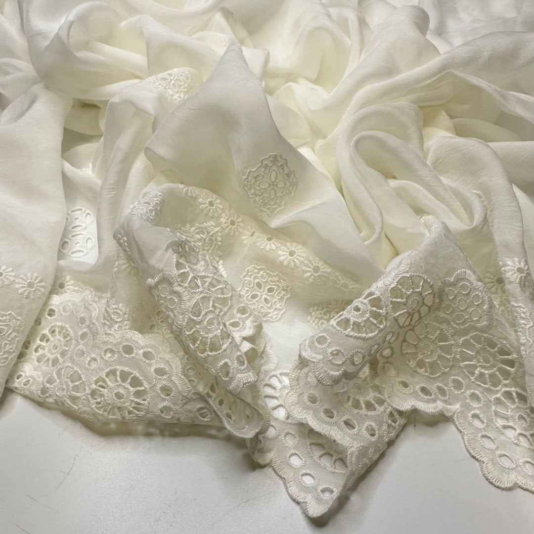 Icicles On The Trees - Cupro Woven - White/Cream Floral - Bundles - True Deadstock fabric Fabric by private - Sustainable Textile | FABCYCLE