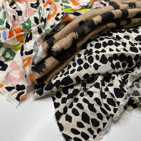 Spots Rayon/Linen Pack - Rayon/Linen Woven - Black Multi Animal Print - 4-Pack - FABCYCLE Deadstock and Sustainble Fabrics and Sewing Supplies