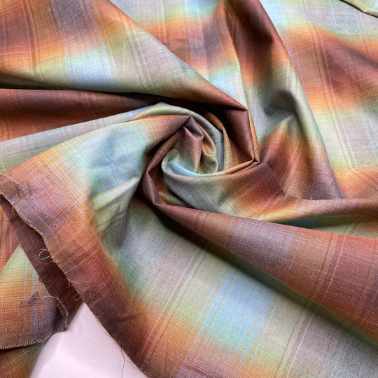 Mending It Not Ending It - Poly/Cotton Woven - Brown/Blue Plaid - 1.8M Bundle - FABCYCLE Deadstock and Sustainble Fabrics and Sewing Supplies