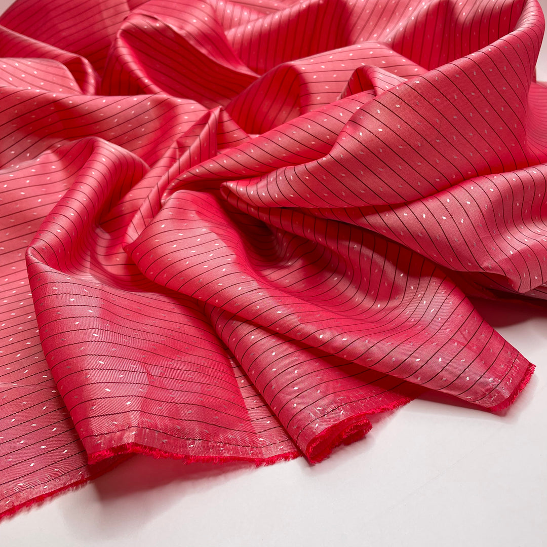 Glittering In The Sunset - Iridescent Satin Poly Woven - Pink/Gold Stripes - 2.95M Bundle - FABCYCLE Deadstock and Sustainble Fabrics and Sewing Supplies