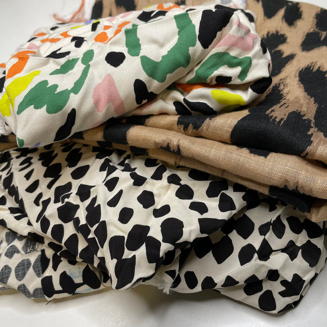 Spots Rayon/Linen Pack - Rayon/Linen Woven - Black Multi Animal Print - 4-Pack - FABCYCLE Deadstock and Sustainble Fabrics and Sewing Supplies