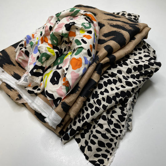 Spots Rayon/Linen Pack - Rayon/Linen Woven - Black Multi Animal Print - 4-Pack - FABCYCLE Deadstock and Sustainble Fabrics and Sewing Supplies