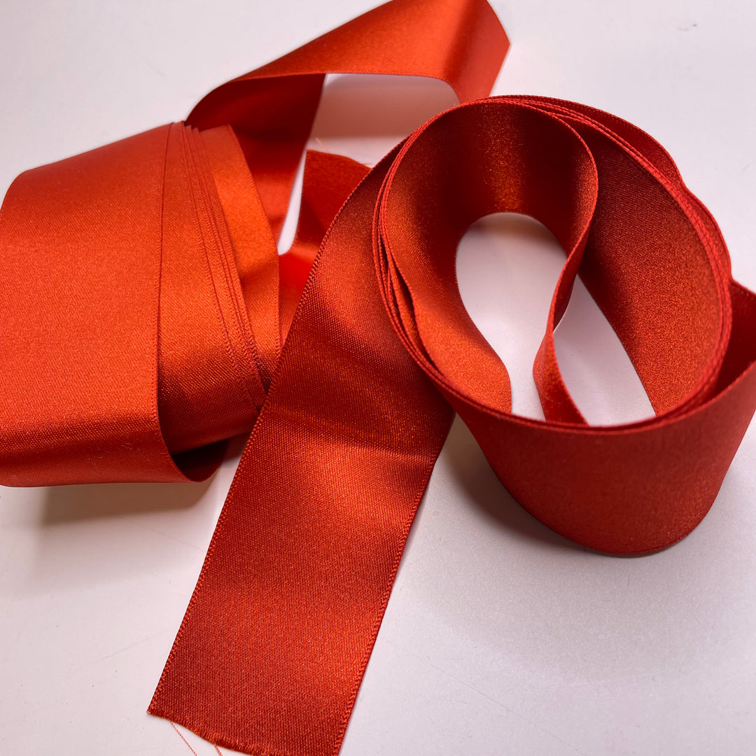 1 ½" (38mm)  Satin Ribbon Trim - Orange - 2 Pack - FABCYCLE Deadstock and Sustainble Fabrics and Sewing Supplies