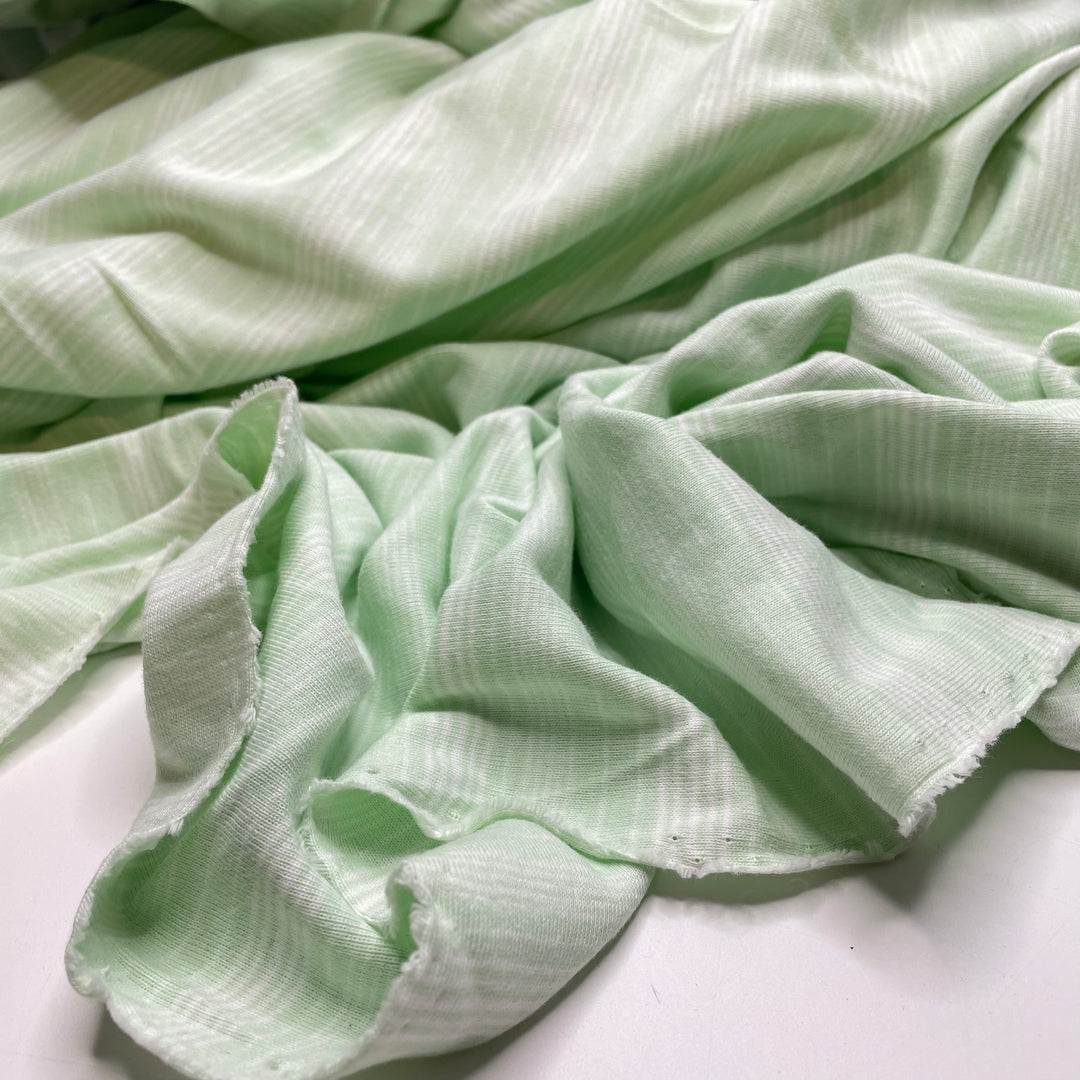 Key Lime Fantasy - Rib Knit Cotton Knit - Light White/Green Stripes - 3.2M Bundle - FABCYCLE Deadstock and Sustainble Fabrics and Sewing Supplies